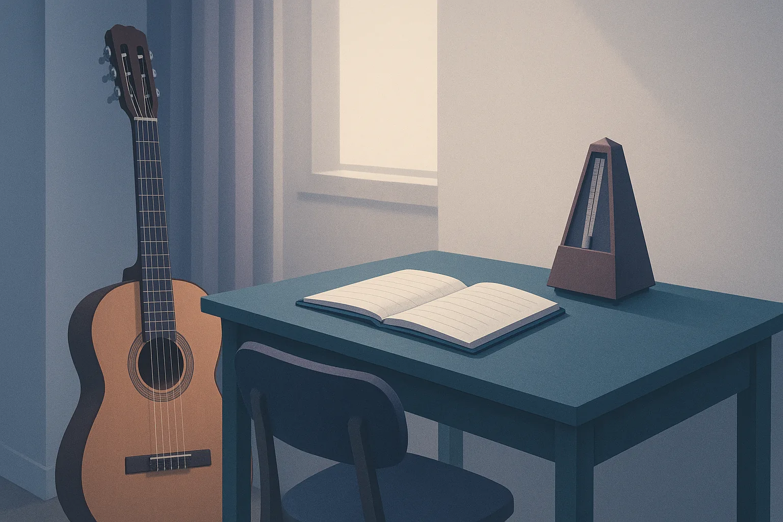 rotina de estudos musicais em ambiente organizado de pratica