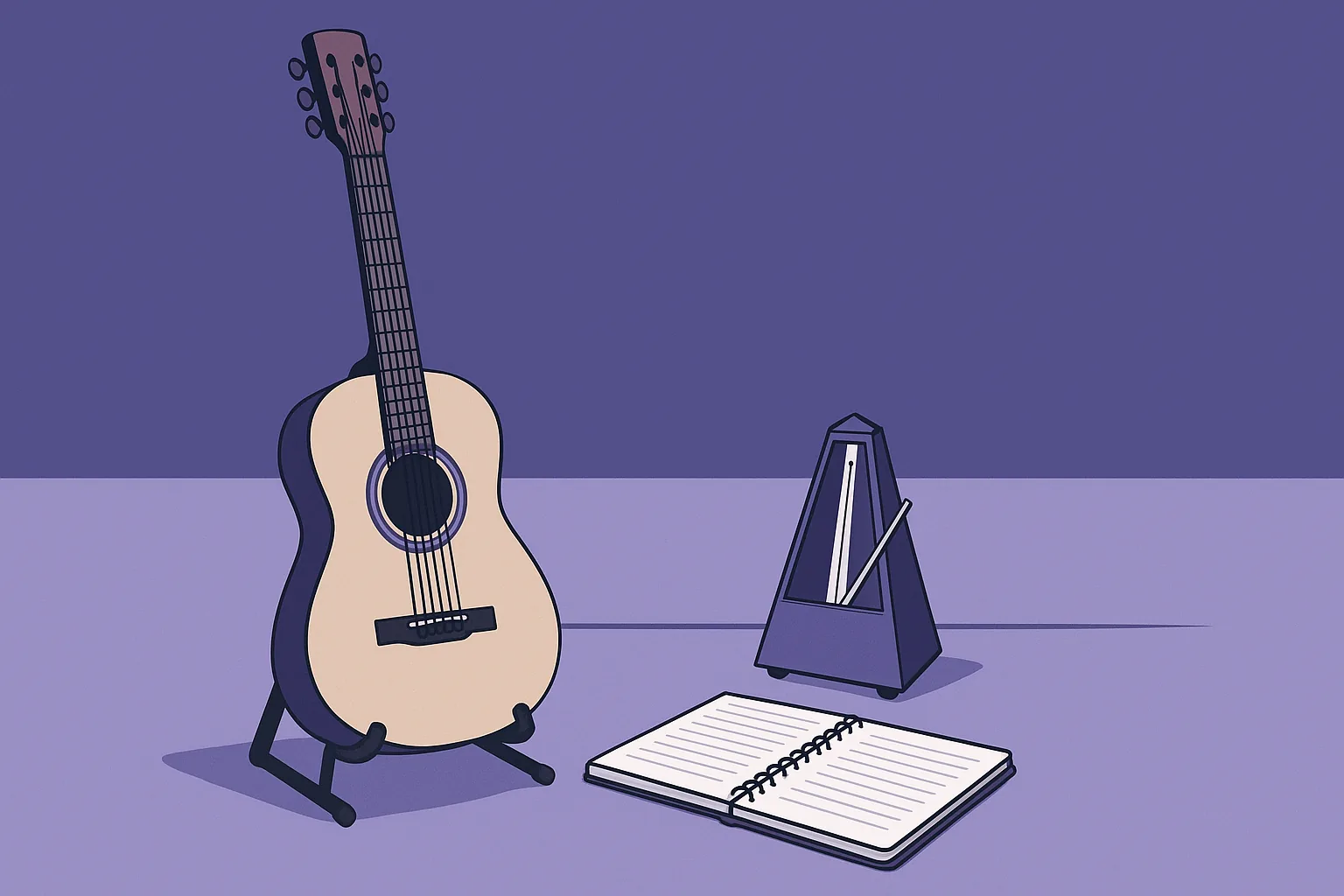 primeiros acordes no violao em ambiente organizado de estudo musical