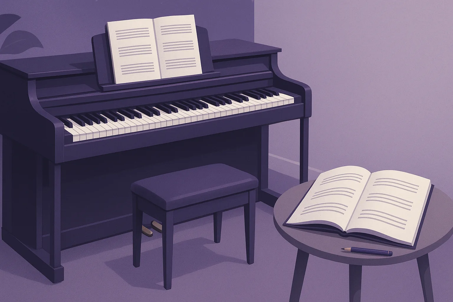 aula de teclado para iniciantes em ambiente organizado de estudo musical