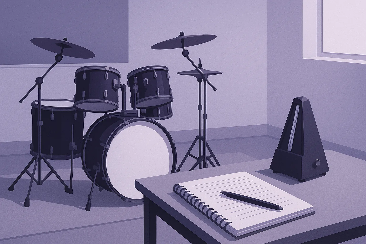 aula de bateria na barra da tijuca em ambiente organizado de estudo musical