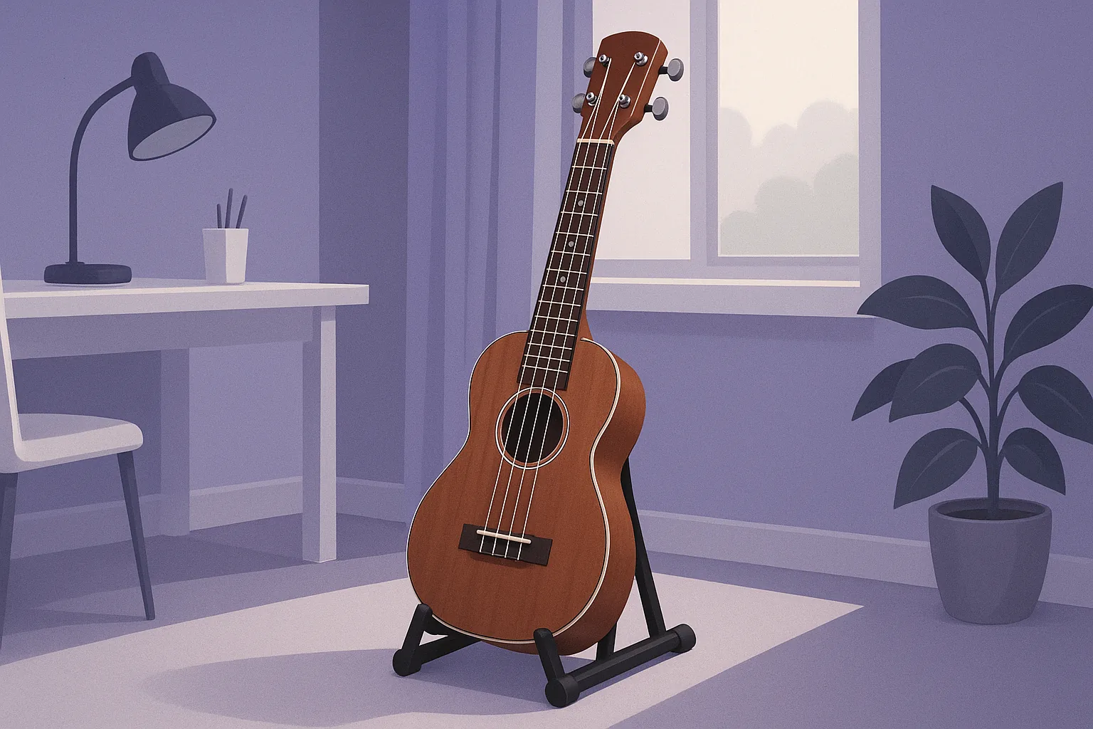 aula de ukulele na barra da tijuca em ambiente leve de estudo musical